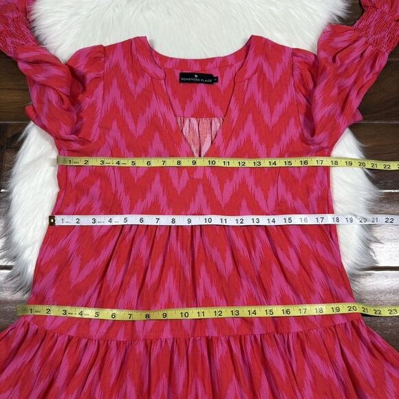Tuckernuck Pomander Place Women's Size XS Hot Pink Ikat Kenzo Tiered Dress - Picture 5 of 10